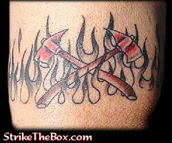 armband tattoo flames with crossed axes