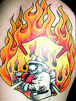 St Florian cross with firefighter tattoo