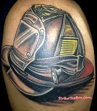 leather helmet firefighter tattoo