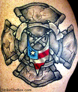 stone maltese cross tattoo with american flag