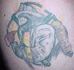 fire fighter with axe scott airpack maltese cross