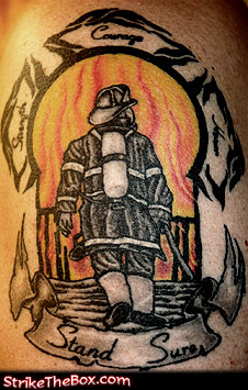 firefighter with maltese cross